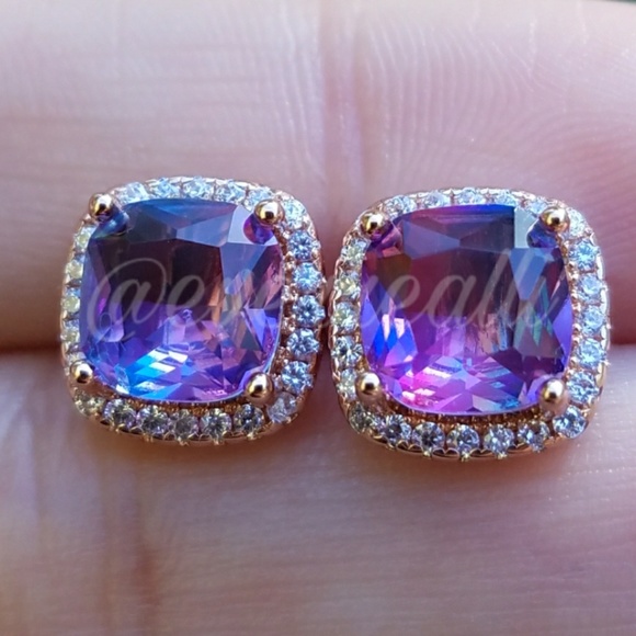 everrealli Jewelry - Rose Gold Purple Rainbow Diamond Halo Earrings